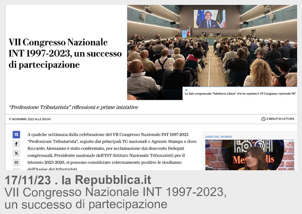 17/11/23 . la Repubblica.it | VII Congresso Nazionale INT 1997-2023, un successo di partecipazione