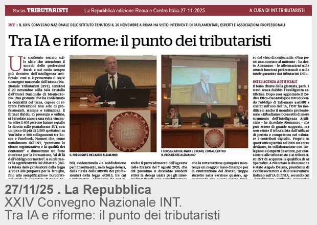 27/11/25 . La Repubblica . Tra IA e riforme: il punto dei tributaristi.