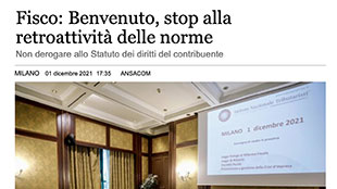 01/12/21 ANSA | Fisco: Benvenuto, stop alla retroattività delle norme